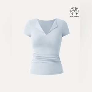 New OGL Eco-SkinKiss® Flapped V-neck Side Ruched New Airy Brami Tee Sky Glass XL